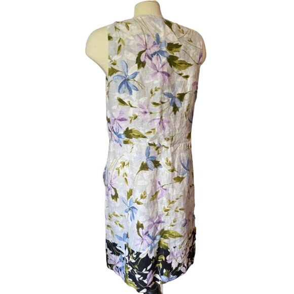 J. Jill Linen Floral Print Midi Dress Sz M Womens Summer Blue White Purple Sheat - Picture 3 of 15